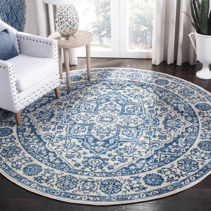 SAFAVIEH Brentwood Þordis Oriental Medallion Rug - 5' Round - Navy/Light Grey