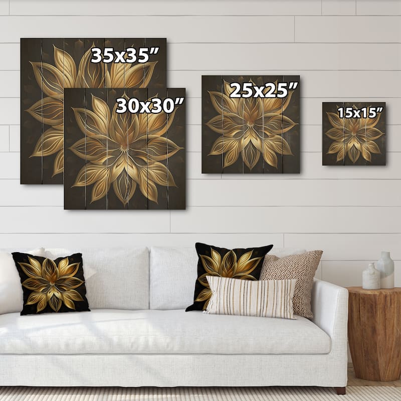 Designart 'Glamourous Lily On Black I' Floral Lily Wood Wall Art - Natural Pine Wood