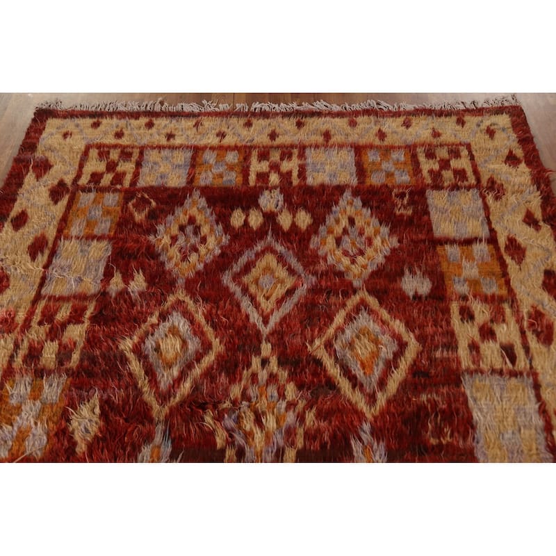 Hand Knotted Oriental 100% Wool Carpet Modern Tribal Red Moroccan Area Rug - 7' 8'' X 5' 8''