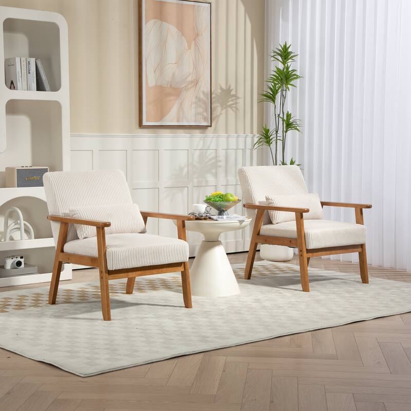Velvet fabric armchair Solid wood frame leisure chair for the living room bedroom a set of two