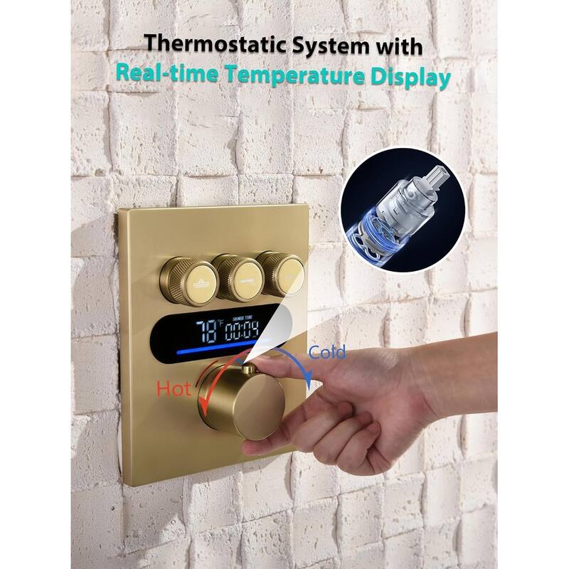 Lefton Shower System in Fahrenheit Display, 13” Overhead Shower Head with All-in-one Handheld Spray Showerhead, SSWM2501