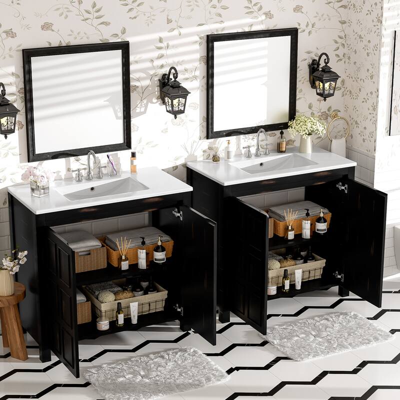 72" Retro Espresso Double Vanity Set - Separate Vanities, Dual Sinks, Soft-Close Doors & Adjustable Shelf‌ - 72"