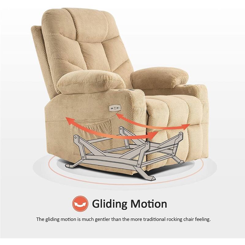 Mcombo Manual Glider Rocker Recliner with Cup Holders for Nursery, USB Ports, 2 Side & Front Pockets, Plush Fabric 8002
