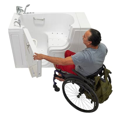 Ella Wheelchair Transfer 26x52 Acrylic Hydro Massage Walk-In Bathtub & Outward Swing Door Fast Fill Faucet 2" Dual Drain