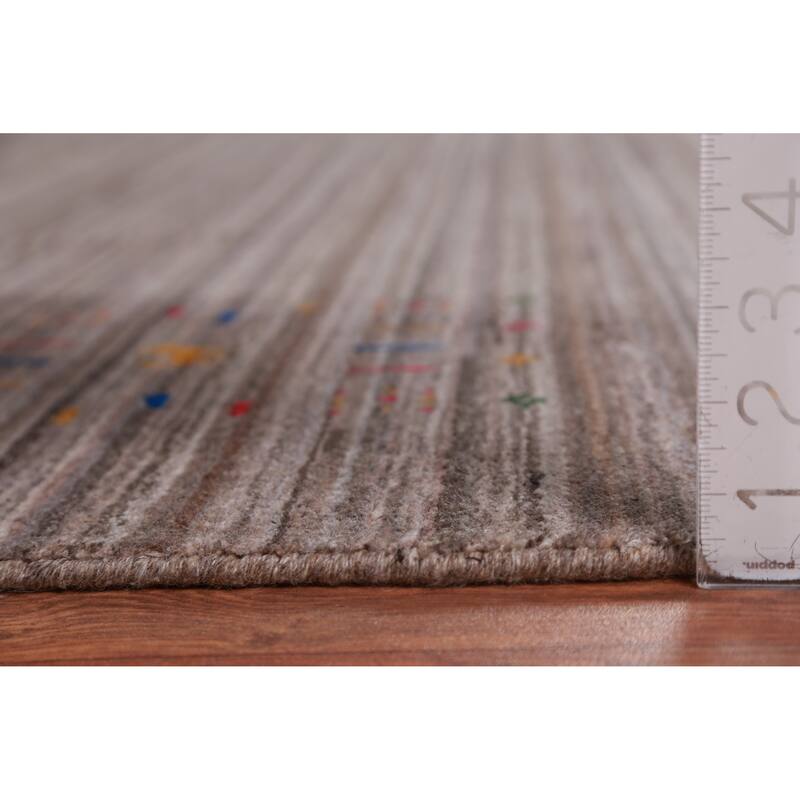 Striped Brown Gabbeh Indian Area Rug Hand-Knotted Wool Carpet - 8'1" x 9'8"