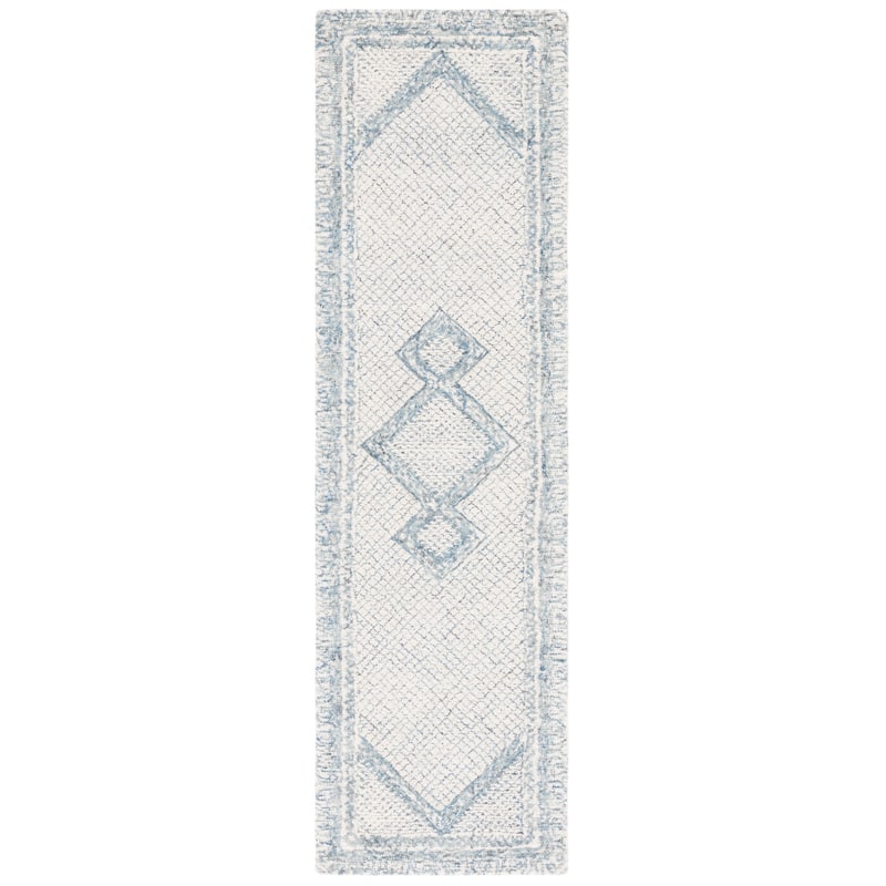 SAFAVIEH Handmade Abstract Inse Modern Wool Rug - 2'3" x 6' Runner - Ivory/Blue