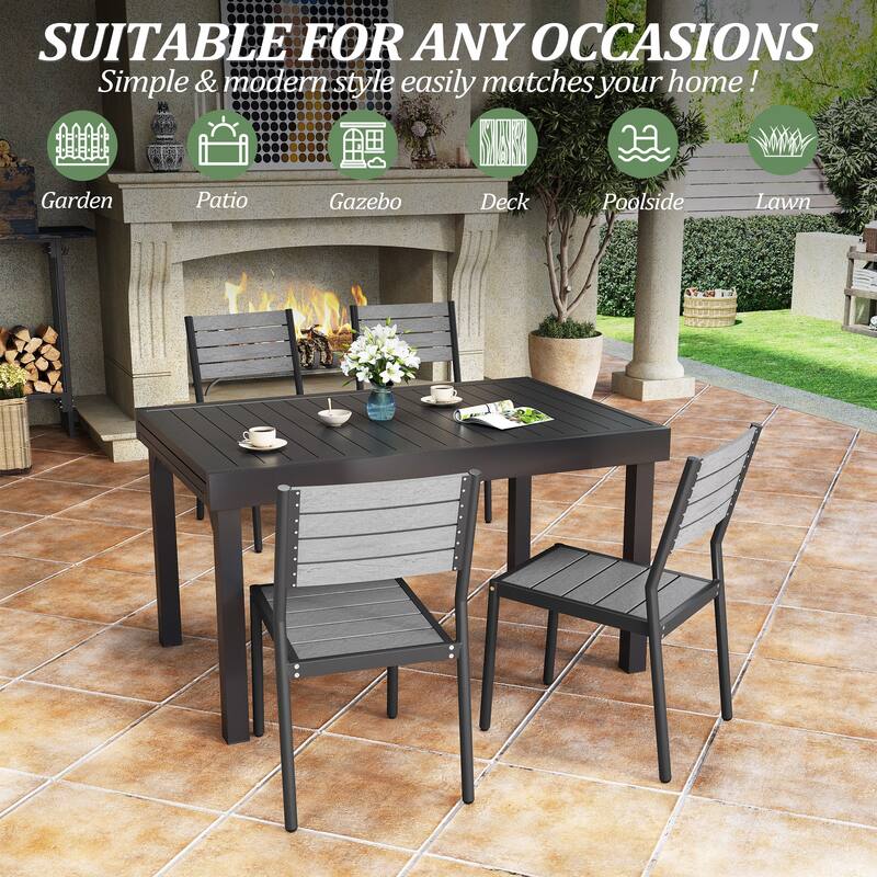 9-PC Outdoor Patio Aluminum Dining Sets Expandable Table with Adjustable Dining Chairs