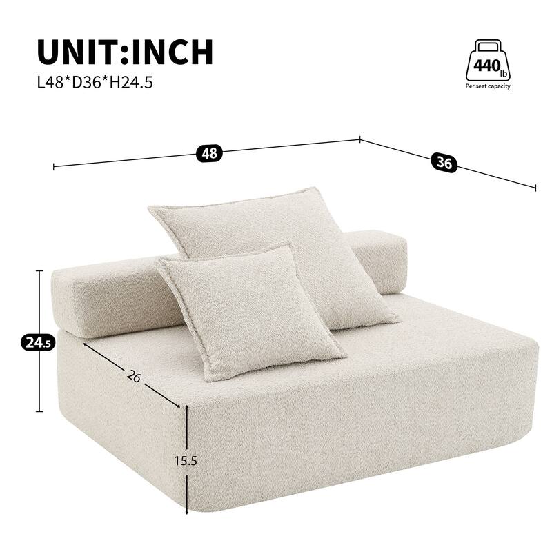 Roomfitters Loveseat Frame for Modular Oversized Sectional Sofa, Boucle Upholstered Convertible Couch, Beige