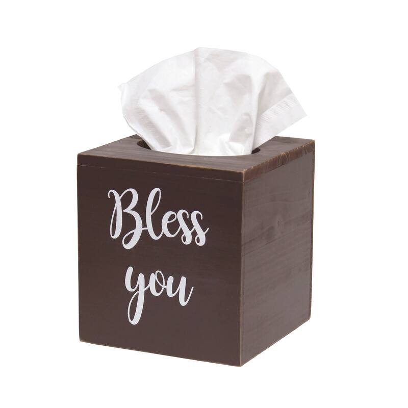 Elegant Designs Decorix Farmhouse Square Wooden Decorative Tissue Box Cover with "Bless you" Script - L: 5.5" x W: 5.5" x H: 6"
