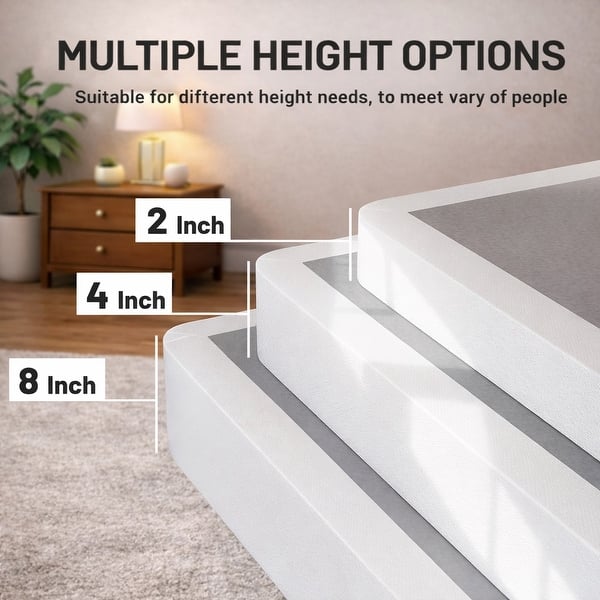 dimension image slide 1 of 3, Onetan 8-Inch & 4-Inch Wooden Box Spring/Foundation Ideal for Mattress, No Assembly Needed, White.