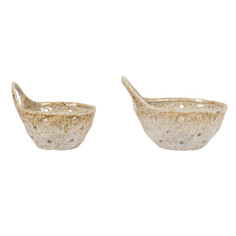 Stoneware Colanders with Handles - 7.9"L x 6.5"W x 5.4"H