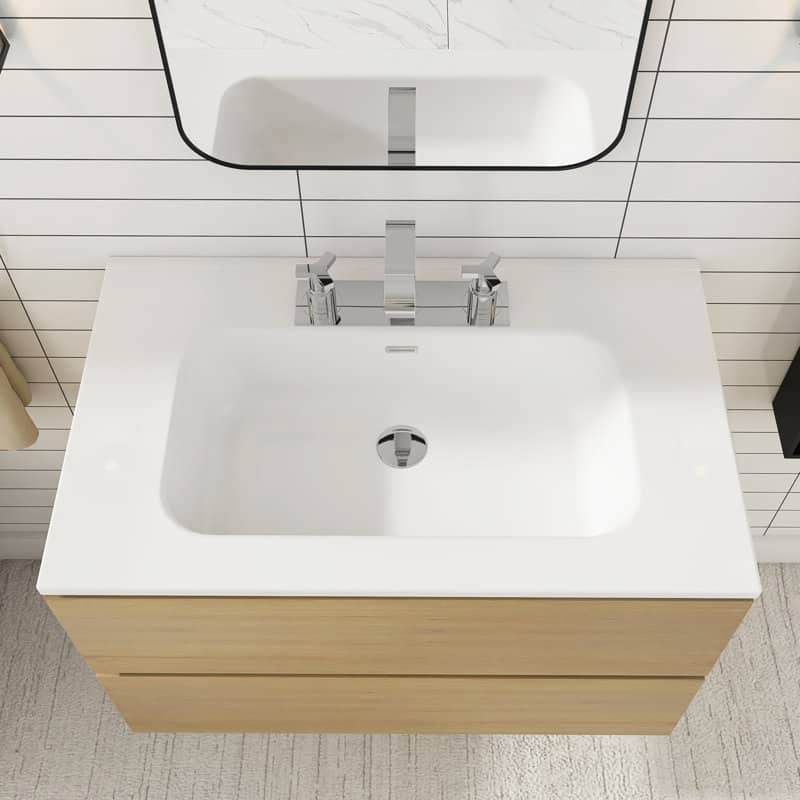 30 inches Wall-mounted Bathroom Vanity Set with White Ceramic Integrated Sink