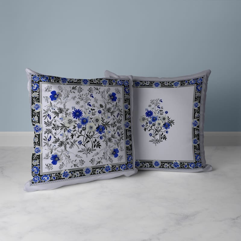 Garden Glory Faux Suede Reversible Throw Pillow Blue and Gray