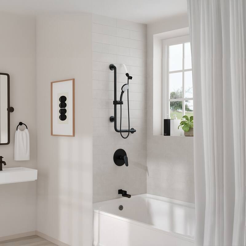 ErgoSlideBar Ergonomic Soft Grip 32mm Diameter ADA Compliant 500 lb Weight Capacity Slide Bar and Handshower Left Matte Black