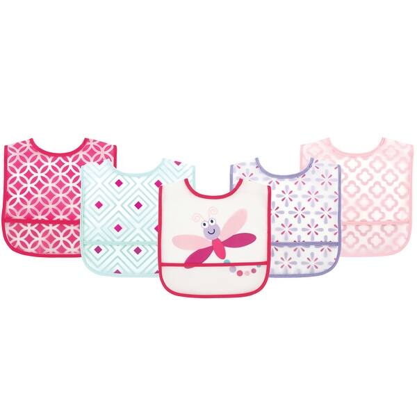 slide 1 of 1, Luvable Friends Baby Girl Waterproof PEVA Bibs 5pk, Dragonfly, One Size - Dragonfly - One Size One Size - Dragonfly