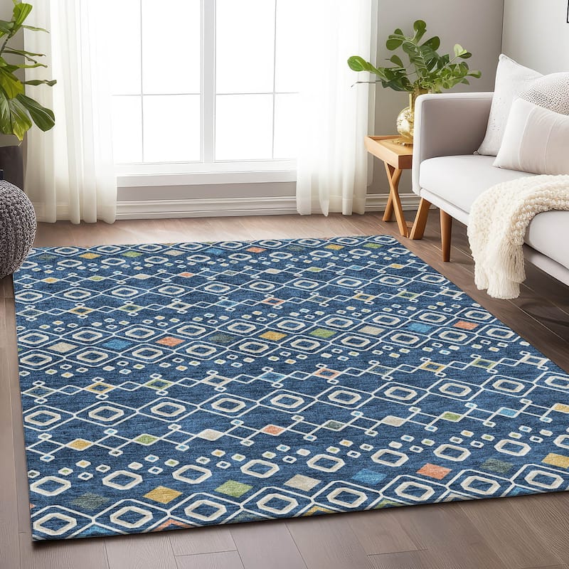 Premium Washable Super Soft Moroccan Global Mayfield Rug - Navy - 10' x 14'