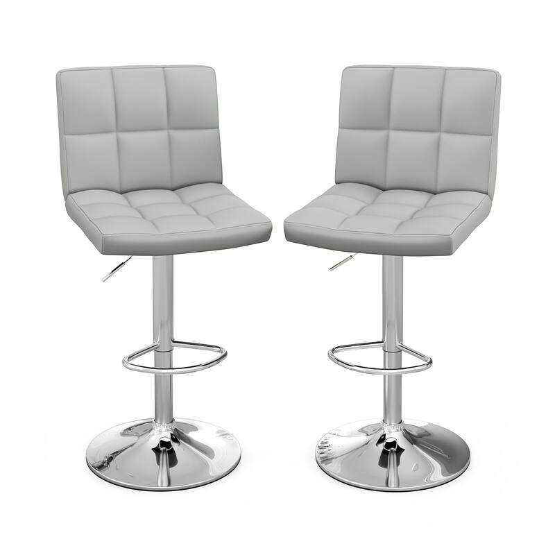 Set of 2 Adjustable Height Bar Stool with PU Leather Seat and Swivel Function for Kitchen or Pub - 17.5"L x 20"W x 37" - 45"H