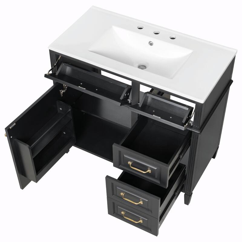 36-Inch Bathroom Vanity with Ceramic Sink Top, Solid Wood Frame and MDF Cabinet