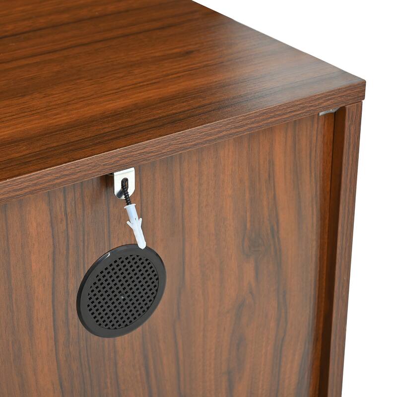 Sideboard with 4 Wave Relief Doors, Multifunctional Solid Wood Storage Cabinet, Accent Cabinet with Shelf & Iron Legs