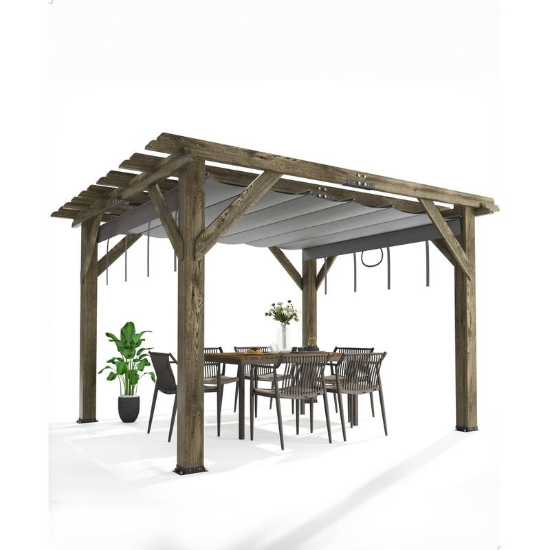 Wood Pergola with Retractable Sunshade Canopy