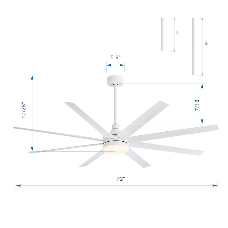 72 Inch White Morden LED Ceiling Fan with Light Remote(8-Blade)