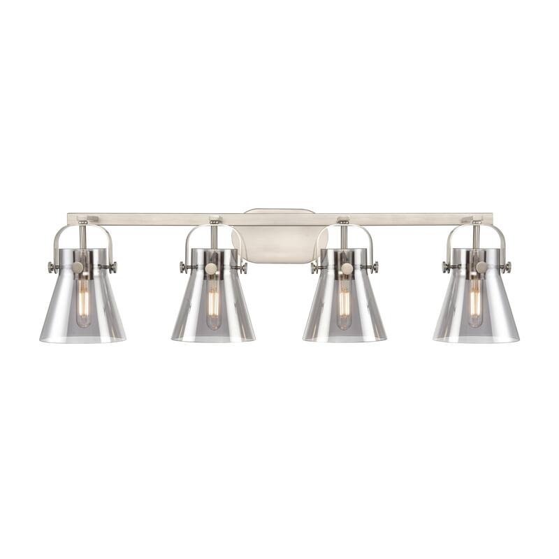 Innovations Lighting 423-4W-10-37 Pilaster II Cone Vanity Pilaster II - Satin Nickel / Plated Smoke