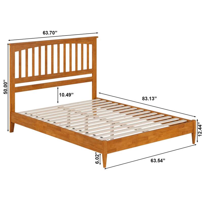 Solid Wood Low Profile Platform Bed - Modern Style Bed Frame, Light Toffee Finish