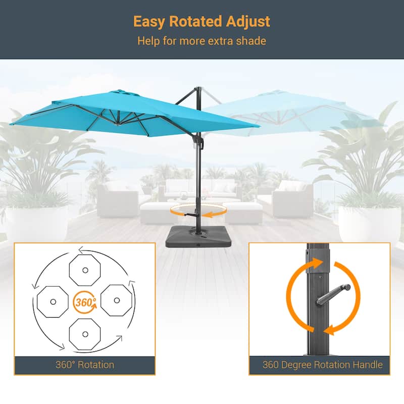 LIVOOSUN Patio10x10FT Aluminum Cantilever Umbrella Solution-Dyed Fabric w/Base