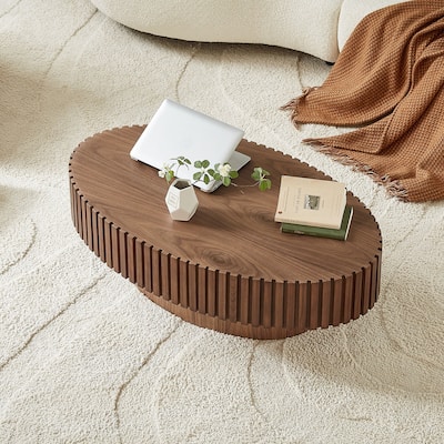 Modern Handcraft Drum Coffee Table Length 43.7 inch Ellipse Coffee Table for Living Room,Oval Small Coffee Table