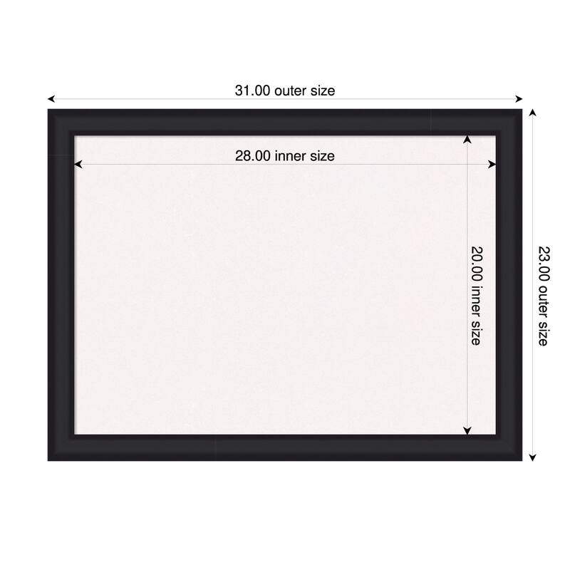 Oliver Black Narrow Wood Framed Cork Board - Bulletin Board, Organization Board, Pin Board - White - 31 x 23 in