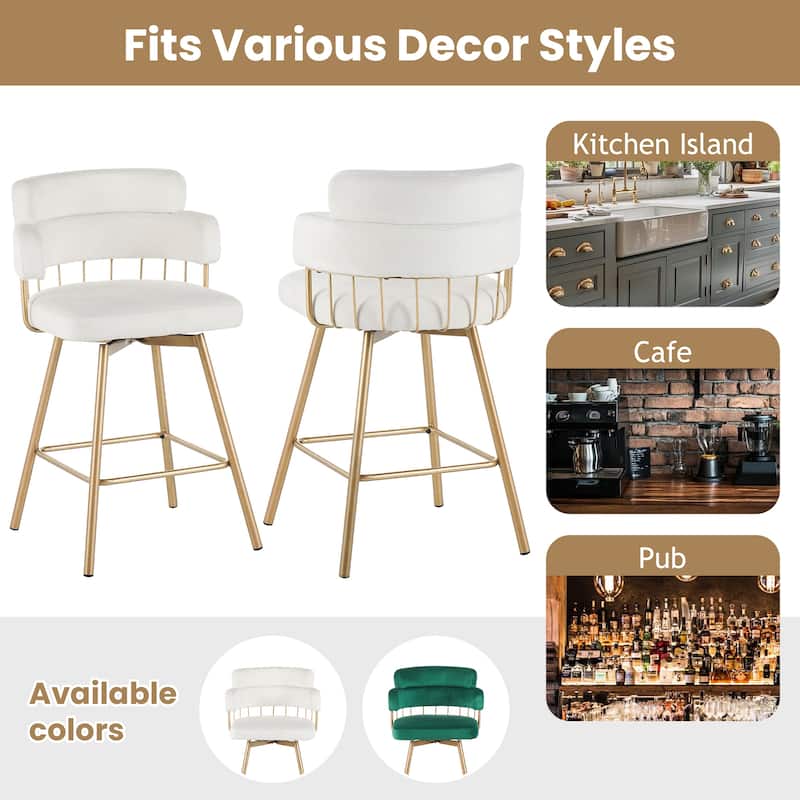 26 Inch Bar Stools Set of 2 Swivel Upholstered Back Metal Legs