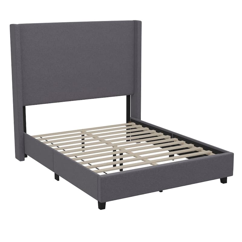 Modern Upholstered Platform Bed with Channel Stitched Headboard