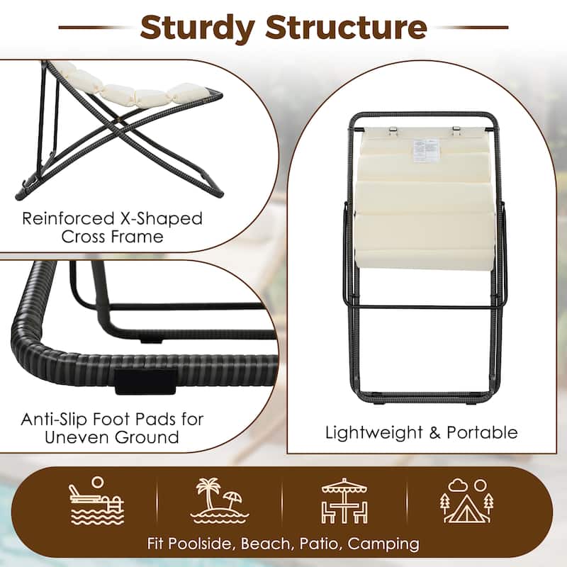 2-Piece Rattan-Wrapped Metal Frame Folding Outdoor Lounge Chair Set by Leisure Zone