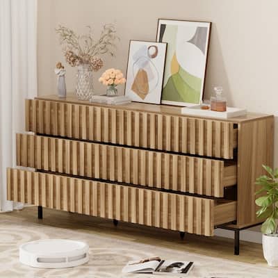 59" W 9-Drawer Storage Cabinet Mid-Century Dresser