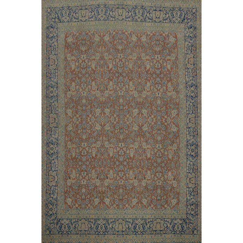 Hand Knotted Oriental 100% Wool Carpet Traditional All-Over Oranges & Rust Kerman Area Rug - 12' 7'' X 9' 6''