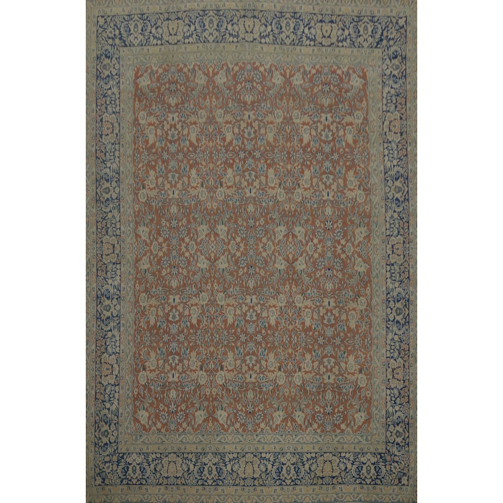 Hand Knotted Oriental 100% Wool Carpet Traditional All-Over Oranges & Rust Kerman Area Rug - 12' 7'' X 9' 6''
