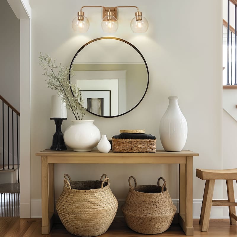 Black/Gold 3-Light Modern Farmhouse Bathroom Vanity Lights Glass Linear Wall Sconces - 24.5" L x 6" W x 9.5" H
