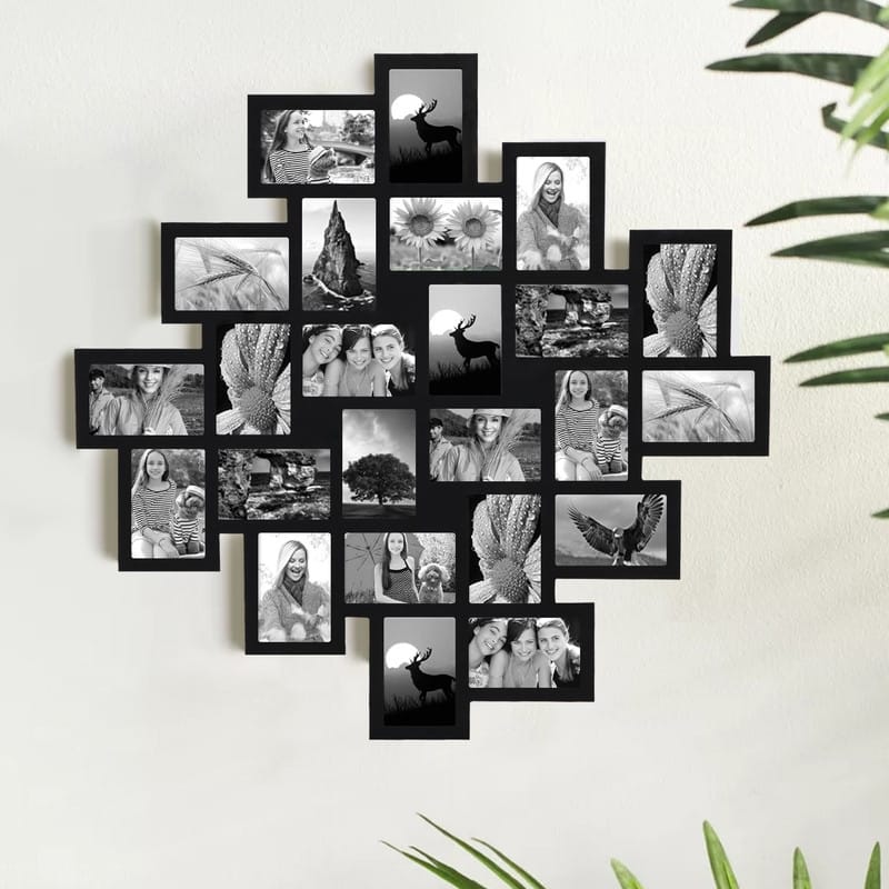 ADECO 24pcs Photo Frame Opening Black Wood Wall Hanging Collage Clustered