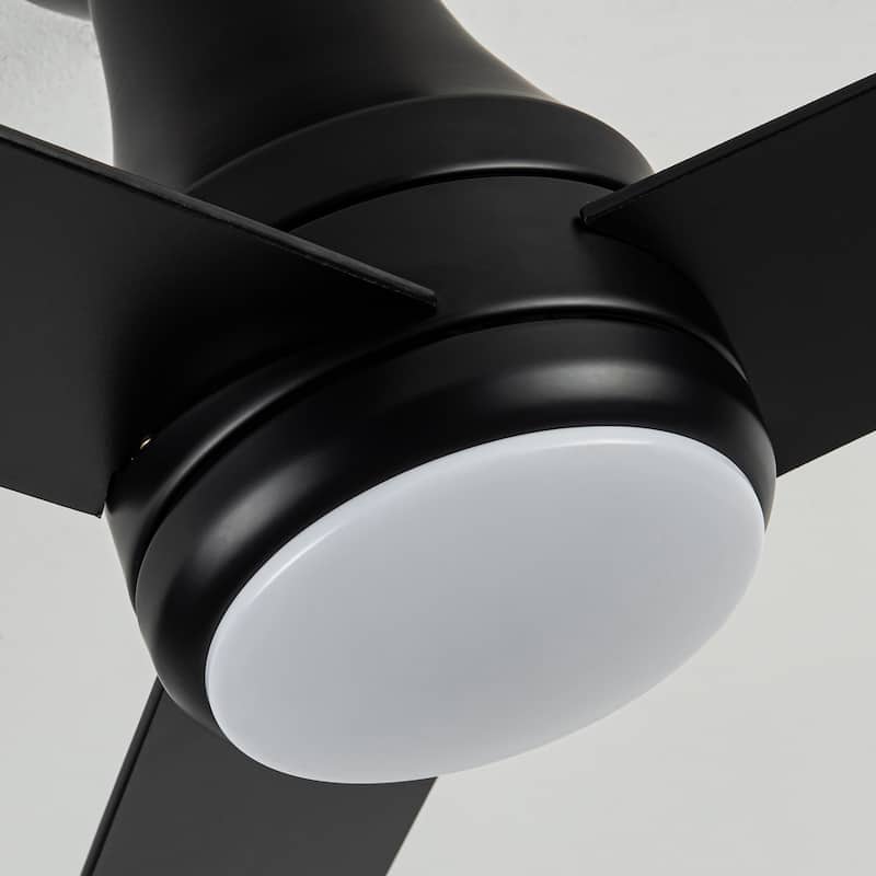 48" Industrial Black Indoor Hugger Ceiling Fan Flush Mount with Light and App Control