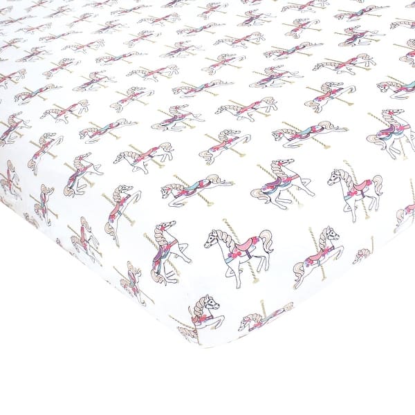 slide 1 of 1, Hudson Baby Infant Girl Cotton Fitted Crib Sheet, Carousel Horse, One Size - Carousel Horse - One Size One Size - Carousel Horse