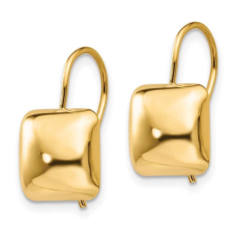 Curata 14k Yellow Gold Polished 9.5mm Puffed Square Kidney Wire Earrings