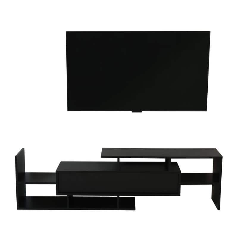 Surrey Multi-functional 60-Inch Modern Wood TV Console with Drawer, Book Case and Open Shelves in Stained Wood Finish