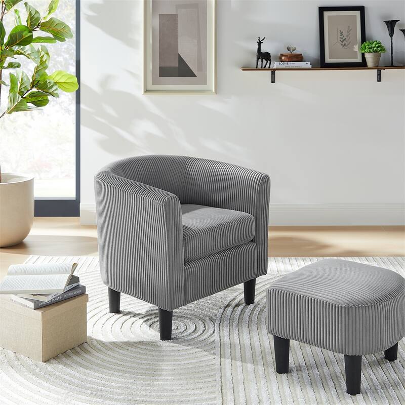 Upholstered Accent Arm Chair Corduroy with Ottoman Foot Rest