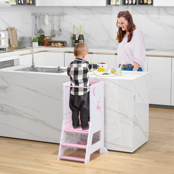 Toddler Kitchen Stool Baby Standing Tower with Chalkboard and