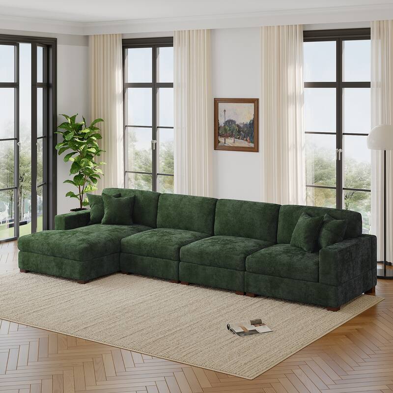 Oversized Modern Chenille L-shape Modular Sectional Sofa with Chaise - Left Facing - Green