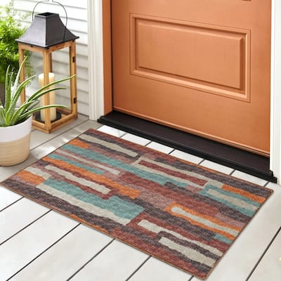 Indoor/ Outdoor Addison Bravado Abstract Striped Washable Area Rug