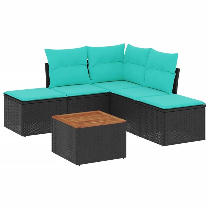 vidaXL 6 Piece Patio Sofa Set with Cushions Black Poly Rattan - 24.4 x 24.4 x 27.2
