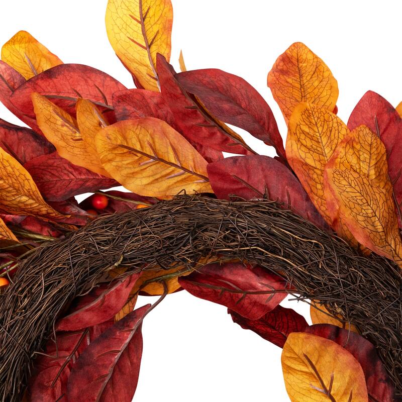 Berries with Leaves Artificial Fall Harvest Twig Wreath, 24", Unlit