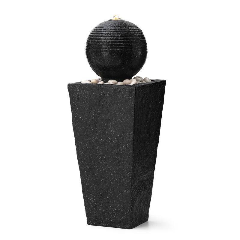 Demta Floating Pedestal Sphere Polyresin LED Garden Fountain with Pebbles by Havenside Home