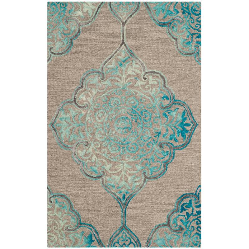SAFAVIEH Handmade Dip Dye Emeteria Medallion Wool Rug - 2' x 3' - Grey/Turquoise